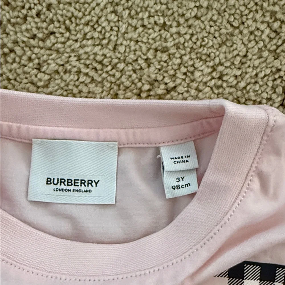 Burberry Pink Logo Tee with Gray Plaid Skirt Set - Picture 3 of 12